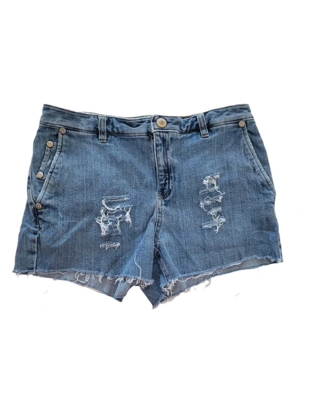 Nine West Separates Cutoff Jean Shorts 8 Womens Blue Distressed Raw Hem Mid Rise